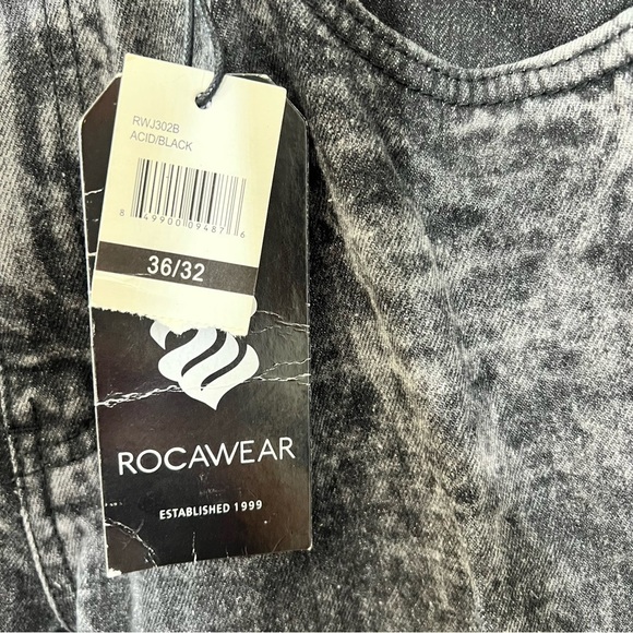 ROCAWEAR Men 36 X 32 Black Acid Wash Slim Straight Jean Rhinestone Studded CLO - Picture 4 of 10